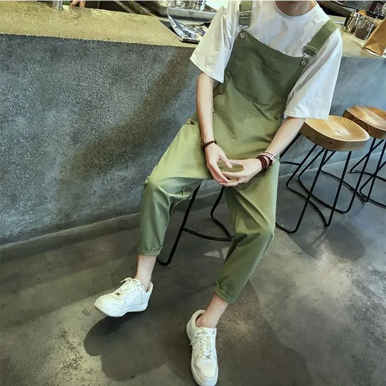 2017 Mens hip hop fashion Army Green bib overalls Cool Cotton cargo