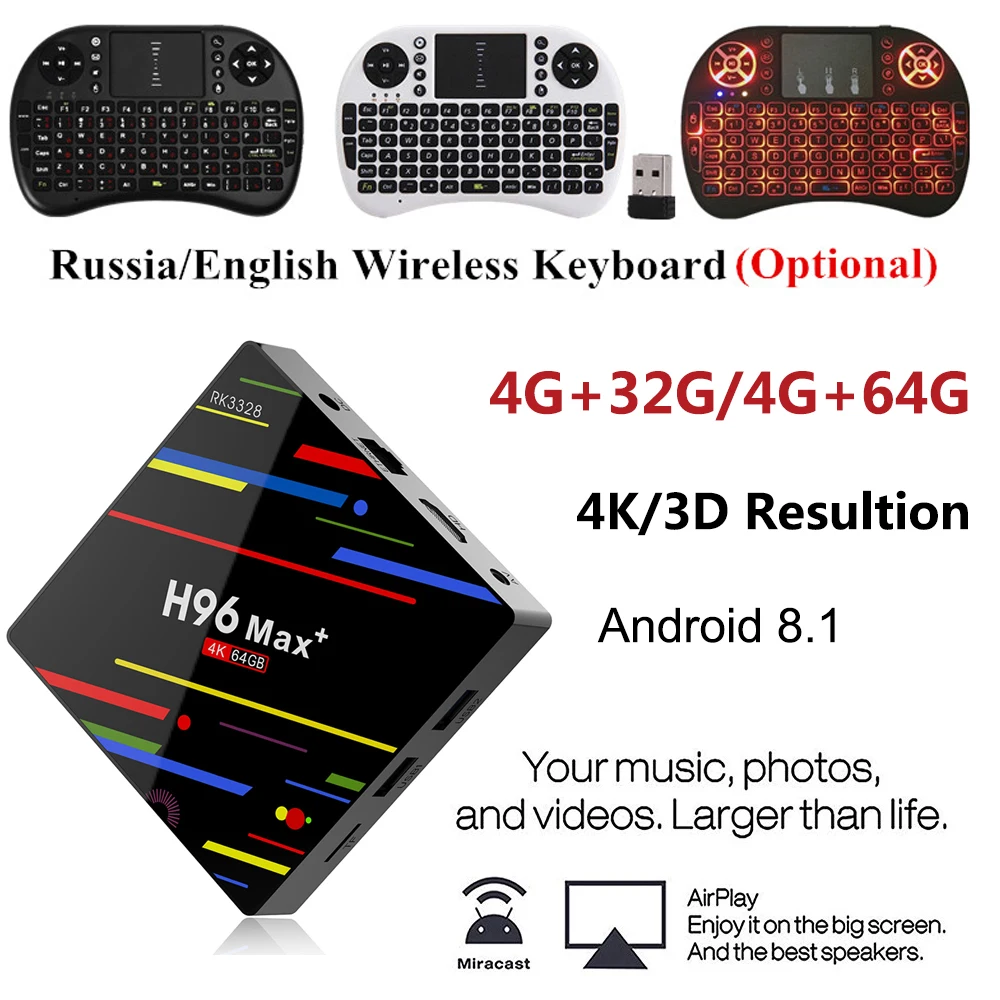 ТВ-приставка H96 MAX + Android 8 1 4 Гб RAM 64 ROM телеприставка RK3328 2 4G/5G Wifi TV Box | Электроника