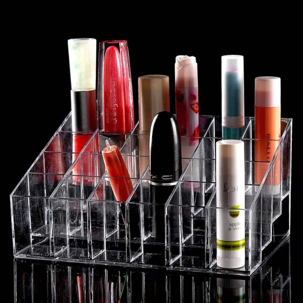 

Chic Acrylic Makeup Organizer Storage Lipstick Makeup Nail Polish Case Holder Display Rack 4 Layers 24 Lattic Jewelry Stand