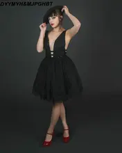 

Beading Lace Prom Dresses Nude V Neck Knee Length Lovely Little Black Party Gowns