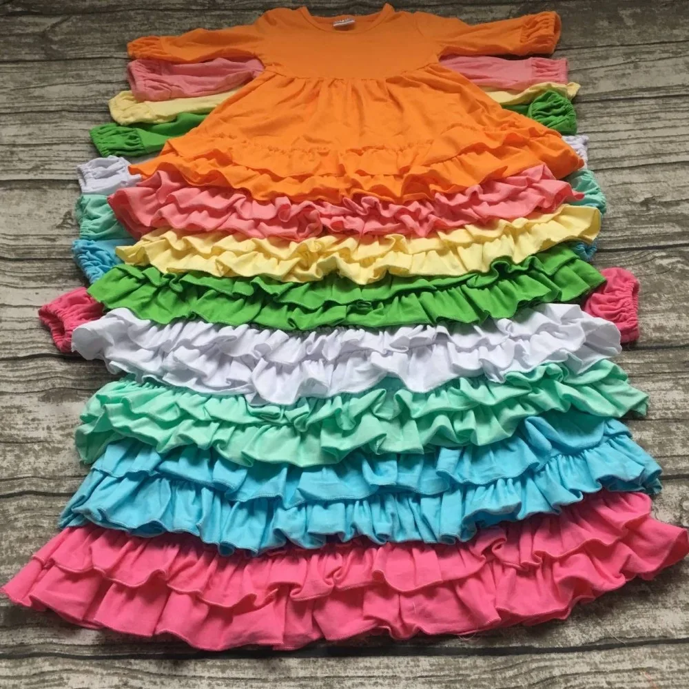 

girls Winter and Fall dress kids dress baby girls boutique dress solid cotton clothes girls rainbow color dress