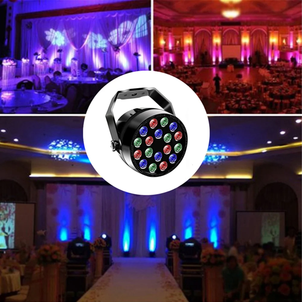 

30W 18 LED Mini RGB Stage Par Light Sound Activated Auto Run DMX512 AC90-240V Party DJ Show KTV Club Bar Lighting Fixture