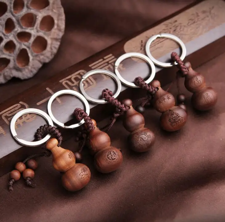 

Chinese Peach Wood Carved Word Safe And Good Luck Good Fortune Word Ebony Gourd Cucurbit Exquisite Car Key Chain Pendant