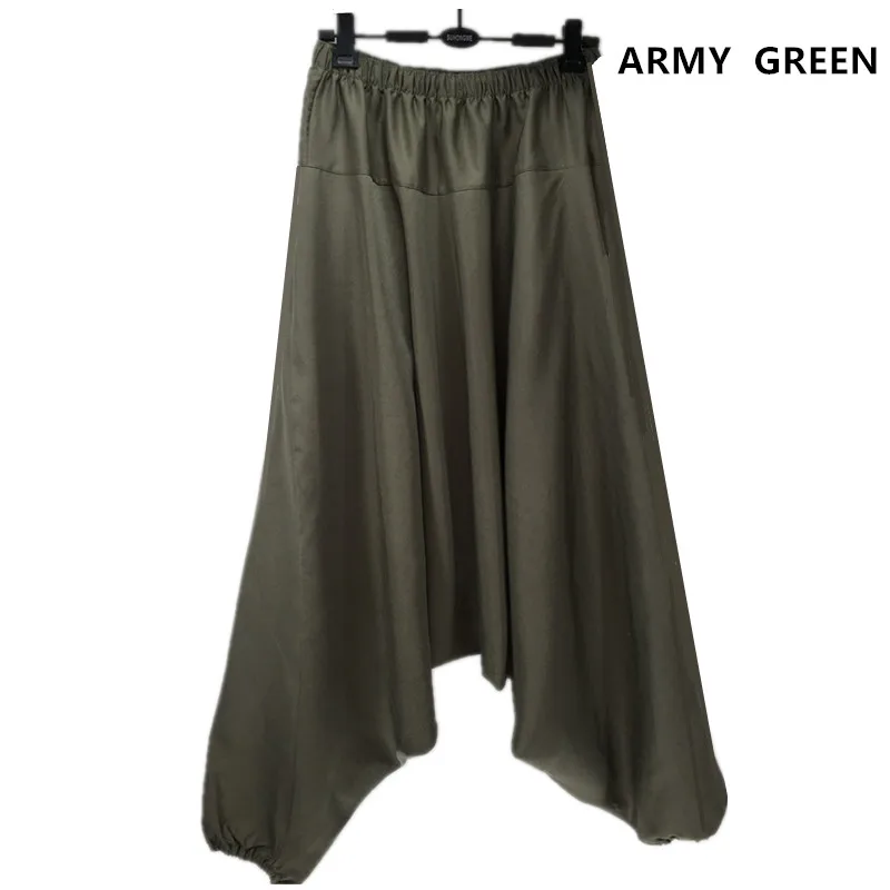 Мужские брюки с поперечным швом, широкие штаны для танцев, штаны-шаровары, брюки kirt, шаровары, шаровары, 16 видов цветов размера плюс M-5XL - Цвет: Army green