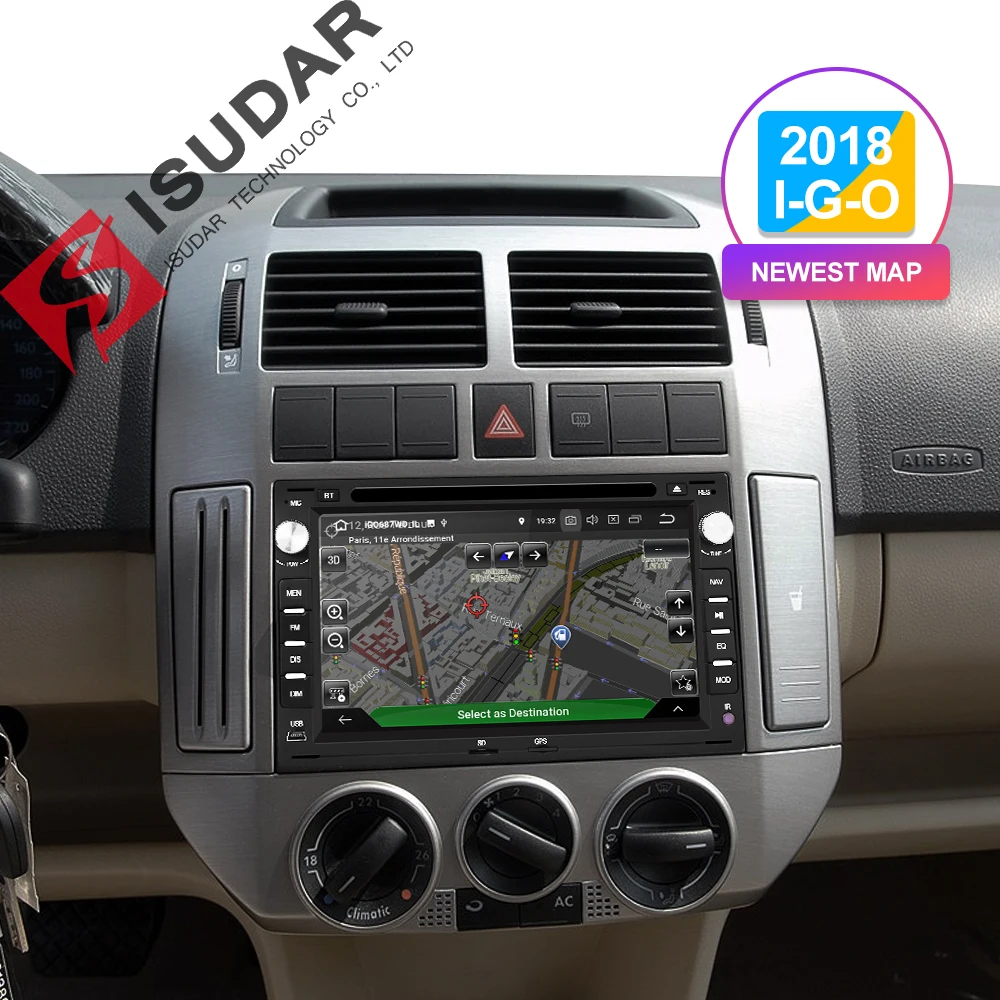 Isudar Автомобильный мультимедийный плеер Android 9 два Din DVD Automotivo для