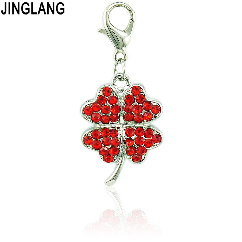 

JINGLANG High Quality Fashion Pendants 4 Color Rhinestone Lobster Clasp Leaf Clover Charms DIY Necklace Jewelry Accessories