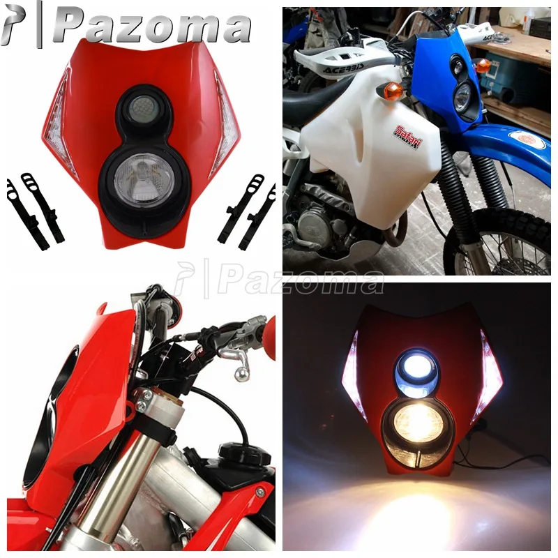 

Motorcycle Two Torch Red LED Headlamp Universal Motocross Off-Road Halogen Headlight for Honda XR CRF CRM CRM 250 450 650