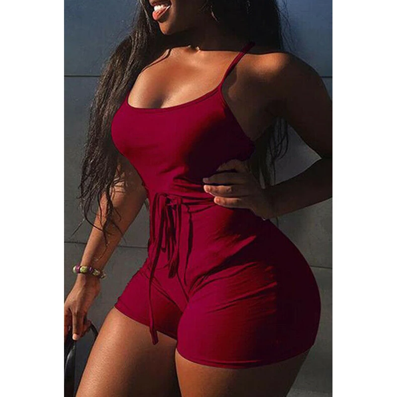 

Women Jumpsuit Sexy Playsuit Solid Sleeveless Jumpsuit Skinny Stretch Slim Casual Leotard Topd Lace Up Playsuit Ladies Rompers
