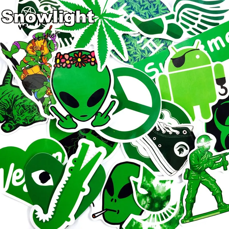 20 Pieces/lot Green Style Stickers For Car Laptop Bicycle Luggage Skateboard Motorcycle Decal Toy Cool Sticker
