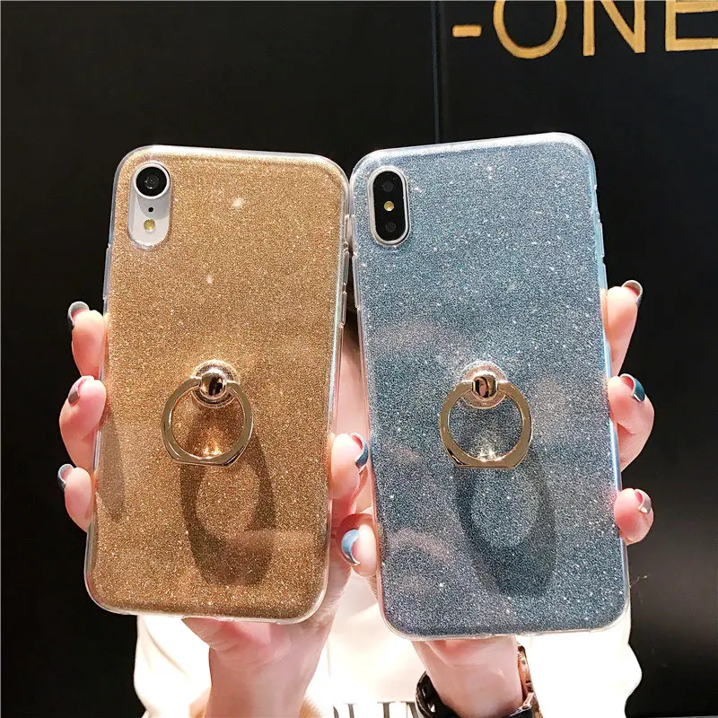 

For iphone XS Max iphone XR XS X 10 Soft Silicon Case Luxury Bling Glitter 360 Kickstand Cover For iphone 6s 6 s 8 7 plus Cases