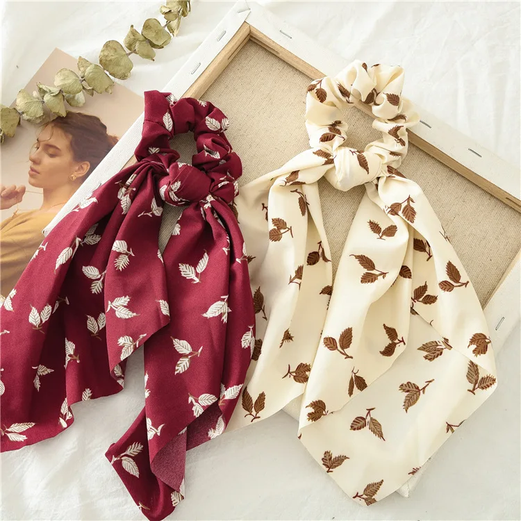 Summer Flower Printed Women Elastic Scrunchies Hair Bands Retro Hair Ties Scarf Rubber Band Hair Accessories for Women Girls