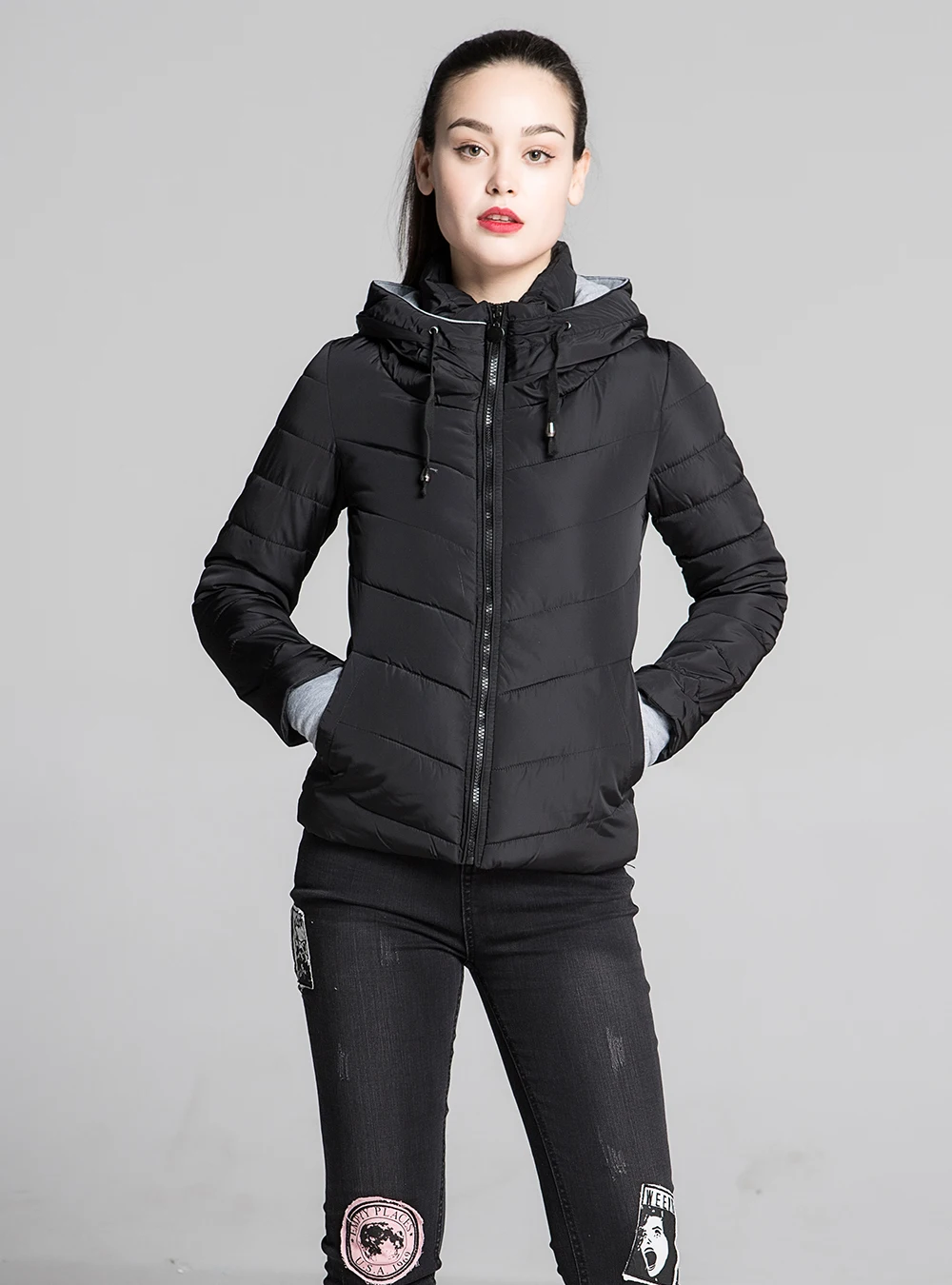 CRRIFLZ, коллекция осень-зима, короткая куртка, женские парки, верхняя одежда, одноцветные пальто с капюшоном, женская тонкая хлопковая стеганая Базовая куртка