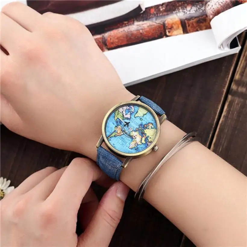 

Vansvar Women's Watches Global Travel By Plane Leather Clock Reloj Luxury Bracelet Bulk Casual Quartz Wristwatch 18FEB13