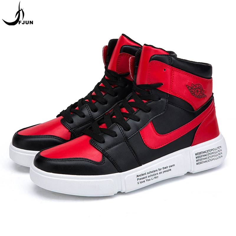 

FJUN new autumn men's casual shoes black PU breathable mid thick bottom skateboarding shoes tide shoes BW28