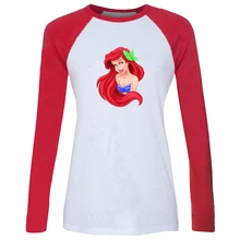 IDzn/новая популярная женская футболка маленькая принцесса-Русалочка Ариэль и принц Эрик футболка с длинными рукавами для девочек женские футболки