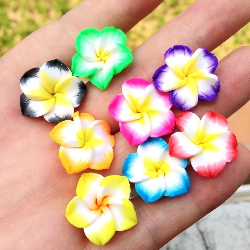 

10Pcs 19mm Colorful Loose 3D Polymer Clay Beads Flower/Plumeria rubra Design For DIY Jewelry Making