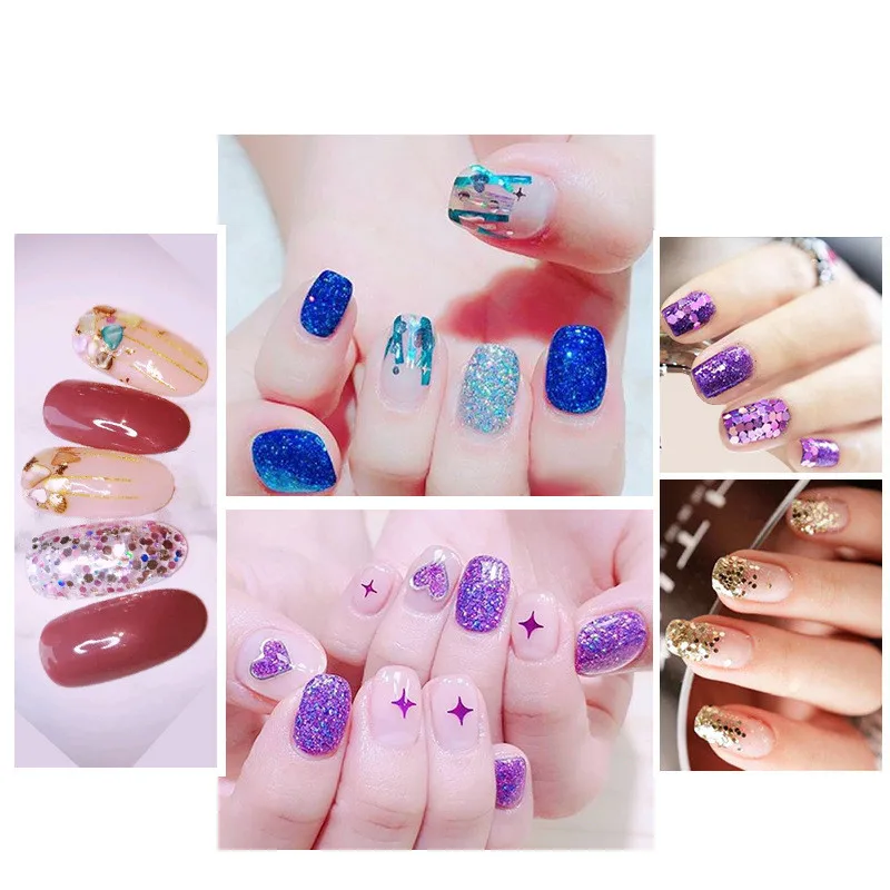 Kit de dijes de Arte de uñas con decoración de diamantes de imitación de 48 botellas que contienen arte de uñas al azar con lentejuelas y brillo de uñas en polvo conjunto