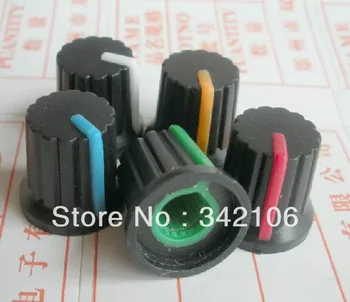 

Free Shipping! 100pcs Potentiometer knob switch cap (black button colors) diameter 6mm diameter 15MM * 15MM high