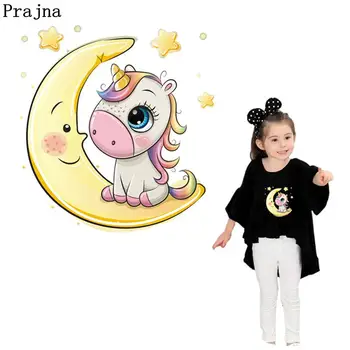 

Prajna Cartoon Unicorn Heat Vinyl Transfer Iron On Transfer Thermal Stickers Patches On Clothes Kids T-shirts DIY Washable Patch