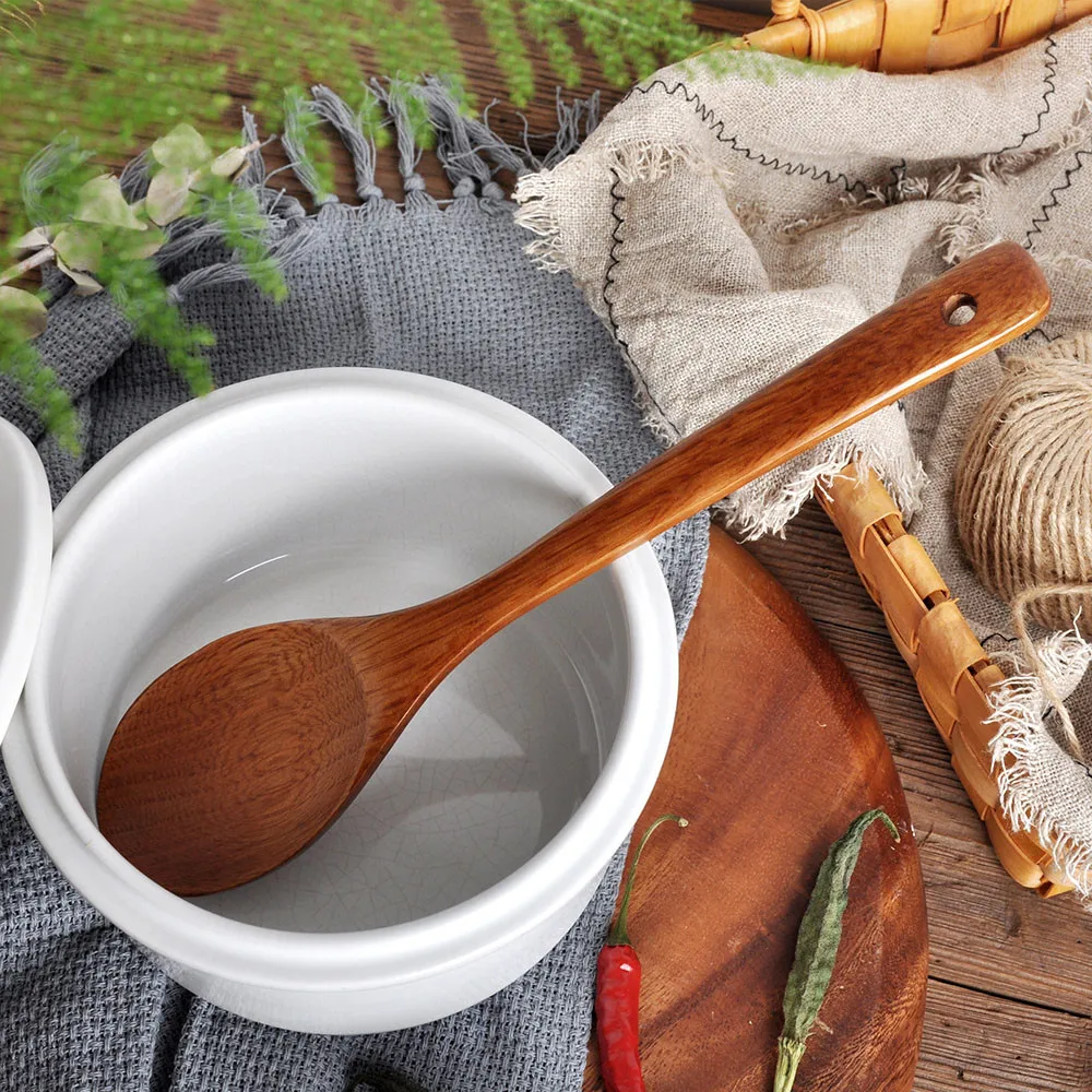 Деревянный суп лопатой здоровой, экологически чистые и нетоксичные длинной деревянной Приготовление Риса шпатель Совок Кухня посуда A30314