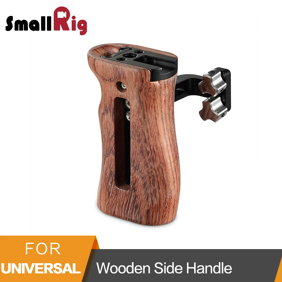 

SmallRig Wooden Side Handle For Universal Camera Cage Featuring Two 1/4" Thread Holes With 18mm Distance On The Side 2093