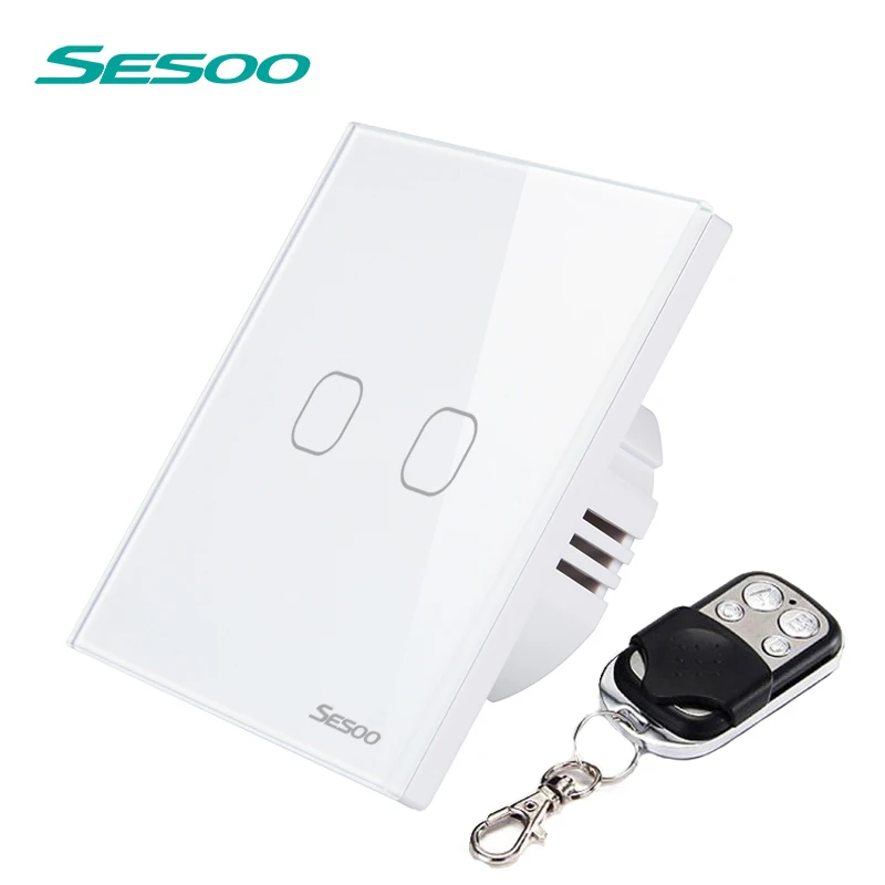 SESOO дистанционное управление переключатели 2 банды 1 способ водонепроницаемый закаленное стекло панель Переключатель дистанционного настенный сенсорный переключатель с пультом