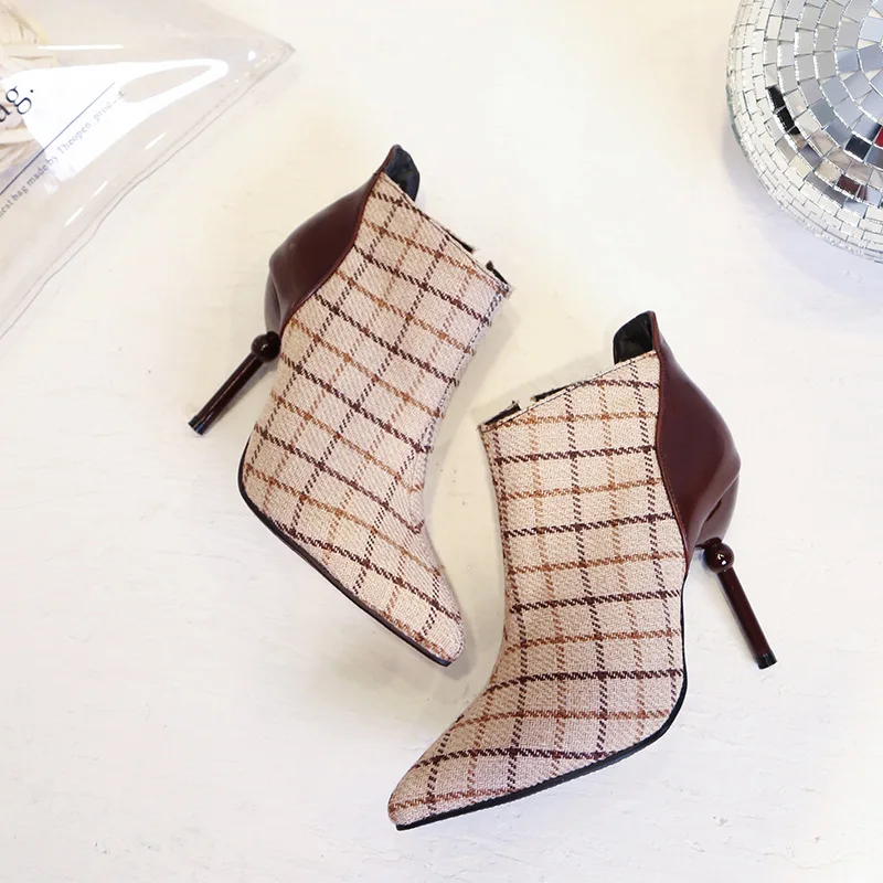 

MoBeiNi 2018 New autumn and winter boots pointed female short boots super high heel stiletto suede color zipper women's shoes