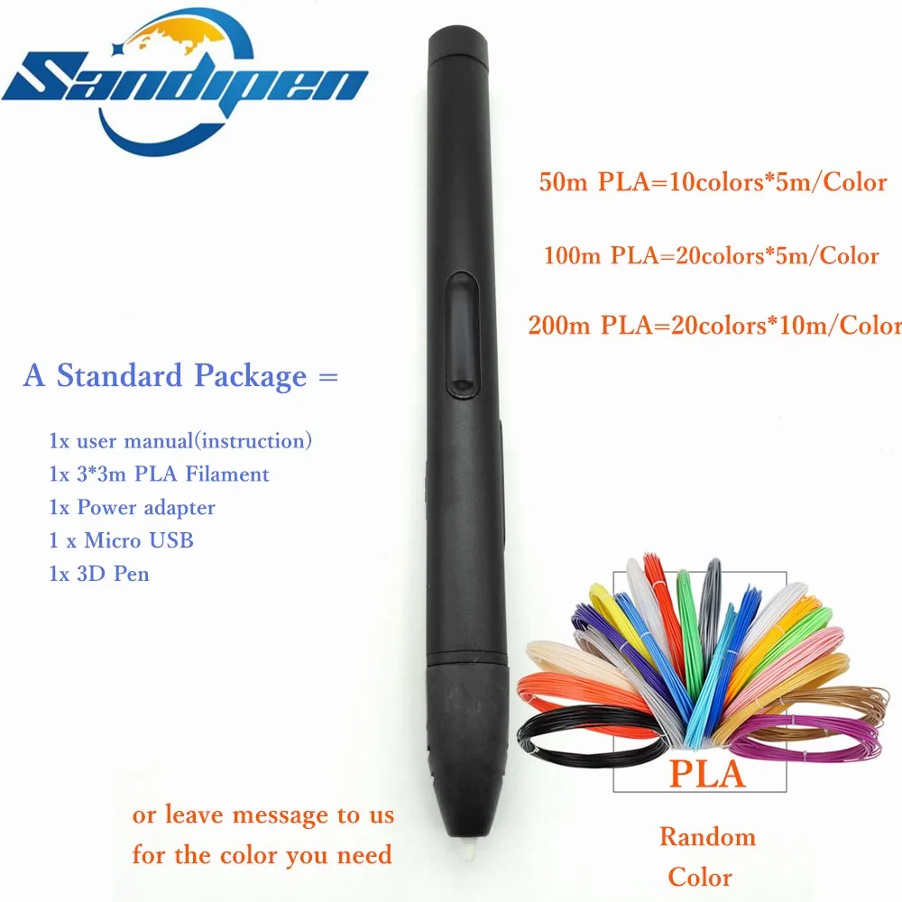 

3D Pen 3D Educational Drawing Pen 50/100/200M PLA Filament 4th Generation Creative Toy Gift Kids Design Sandipen 61A-HP02