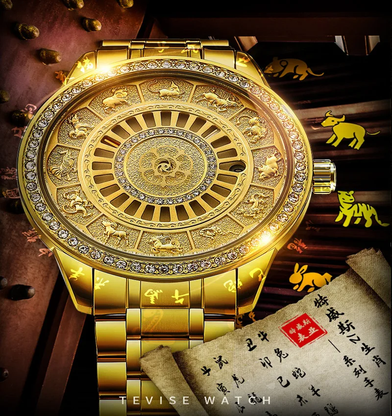 02018 New TEVISE Zodiac Signs Men Watch Automatic Mechanical Wristwatches Limited Edition Watch Men Gold Male Clock saat erkekler (1)