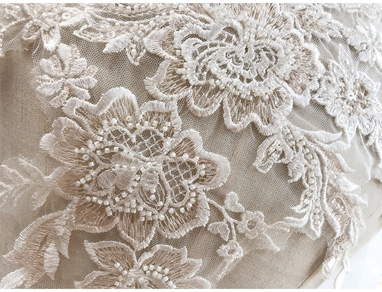 

2 pieces 1 pair Large 3D Beading Embroidered Flower Lace Applique in Ivory Champagne for Bodice Veils Gown Accessories Craft DIY