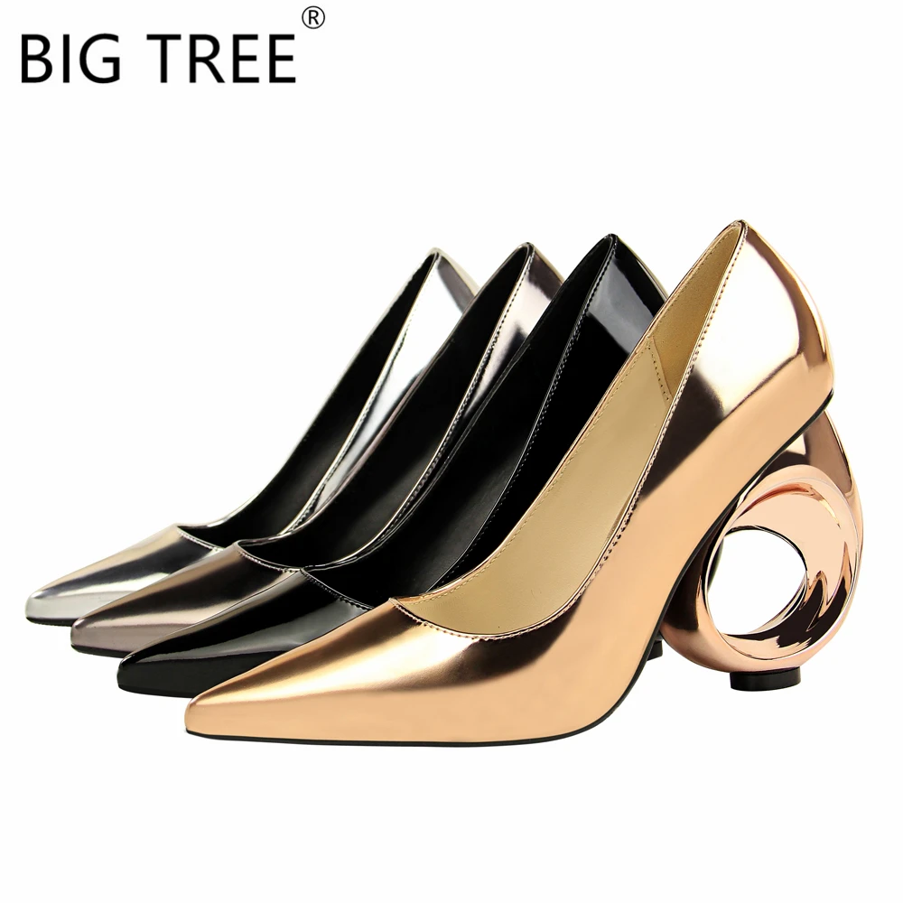 BIGTREE 2019 New Fashion Openwork High Heels Luxury Design Women's Shoes Patent Leather Sexy Shallow Mouth Pointed Shoes