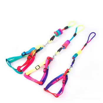 

Classic Colorful Harness Pet Traction Belt Rainbow Color Pet Dog Puppy Leash Soft Walking Harness Lead