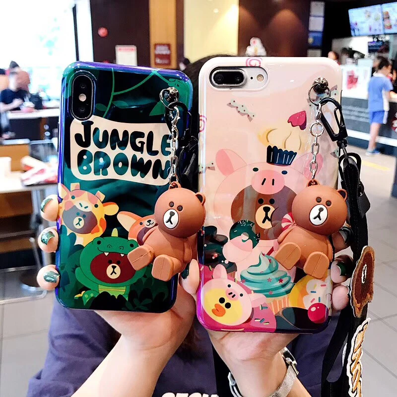 

maosenguoji fashion Cartoon Bracket doll Hand Strap Brown bear funny Mobile Phone Case for iphone 6 6s 6plus 7 8plus X XR XS MAX