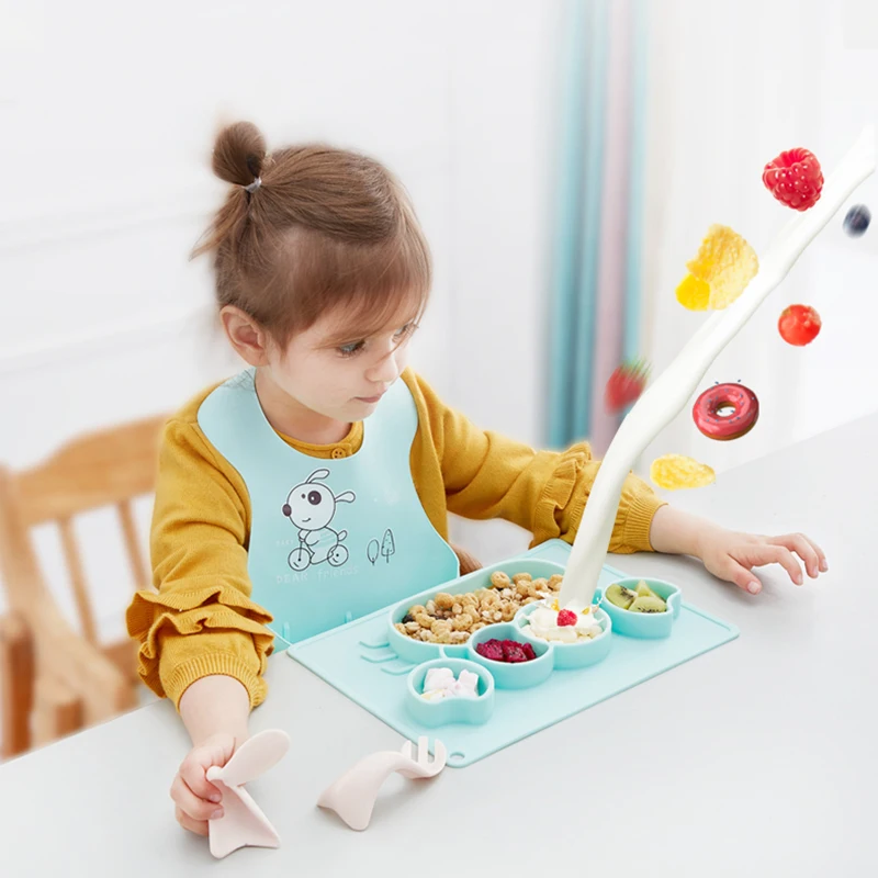 Safe Silicone Dining Plate Children Cartoon Tableware Baby Dinner Plate Kids Training Bowl for kids Suction Toddle Feeding Dishe