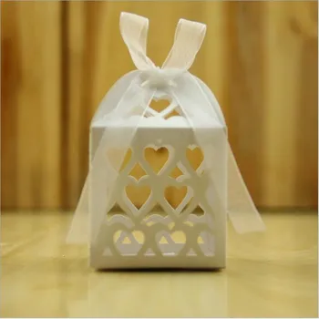 

50pcs Laser Heart Shape Candy Boxes Wedding Decoration Boxes with Ribbon Event Party Paper Craft Bags Love Decoration