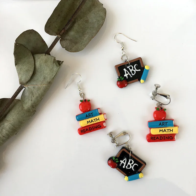 

Creative Asymmetrical Blackboard Colorful Hook Earring Clip-on Earring Without Piercings For Women Girl ABC Earring Party Gifts