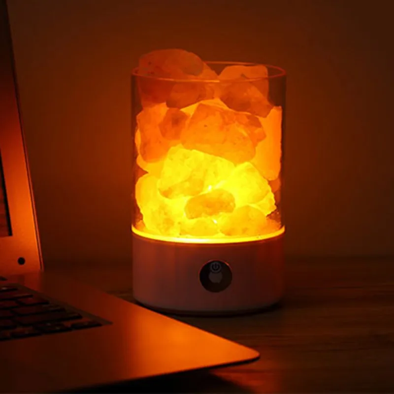

Rotatable Cylinder Himalayan Salt Lamp Air Purifier Crystal Salt Rock Bedside Night Light For Bedroom