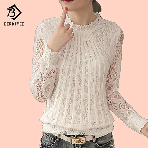 

Plus size 4XL Lace Chiffon Women Blouse Shirt Korean Sweet Style Long Sleeve Pullover Hallow out Stand Tops for Women C68277H