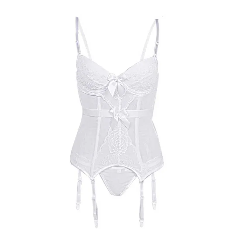 White Red Adjustable Straps Sexy Lingerie Women Underwear Transparent Lace Bra Corset Padded Bustier With Suspenders Size S-2XL (5)