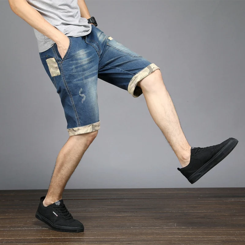 Летние Новые мужские джинсовые шорты большого размера с отстрочкой, большие размеры, для мужчин длиной до колена, прямые шорты из джинсовой ткани 130 кг