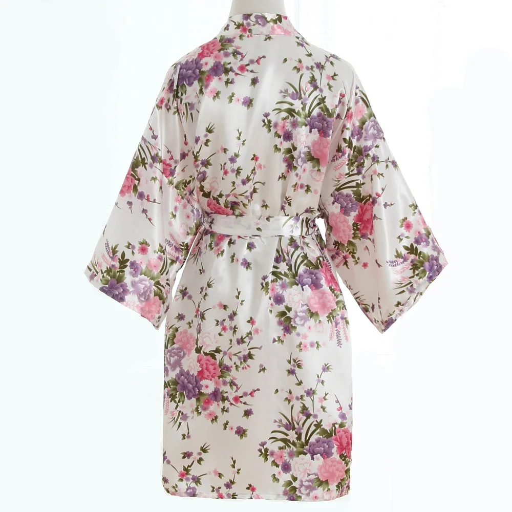 White Wedding Bride Bridesmaid Women's Loose Kimono Short Robe Bathgown Sleepwear Rayou Bath Gown Mini Nightgown Pijama