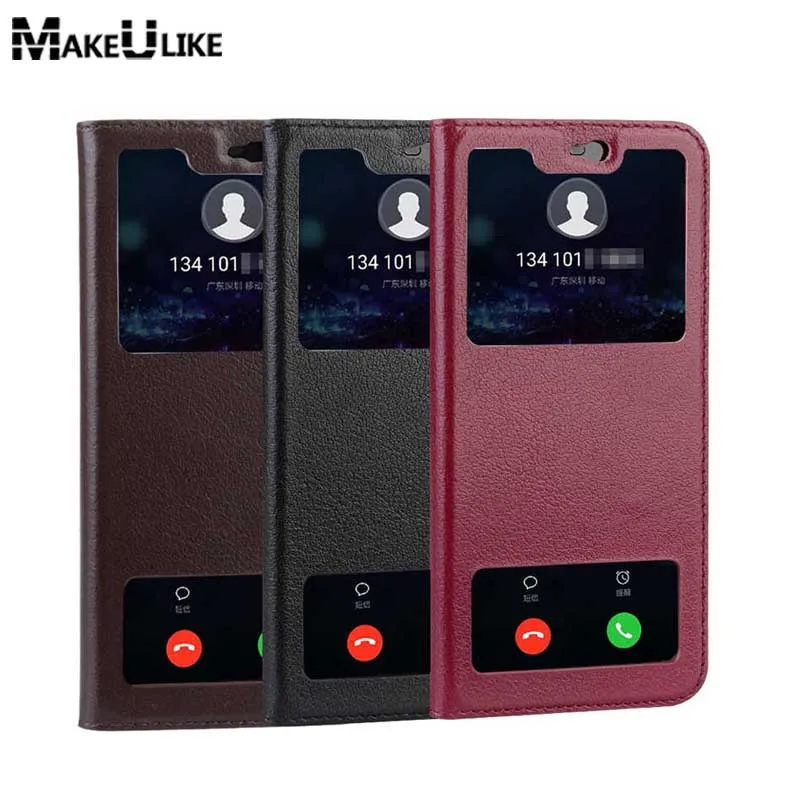 

MAKEULIKE Genuine Leather Case For Huawei Honor 10 Window View Protective Cover Magnetic Coques For Honor 10 Flip Case Fundas