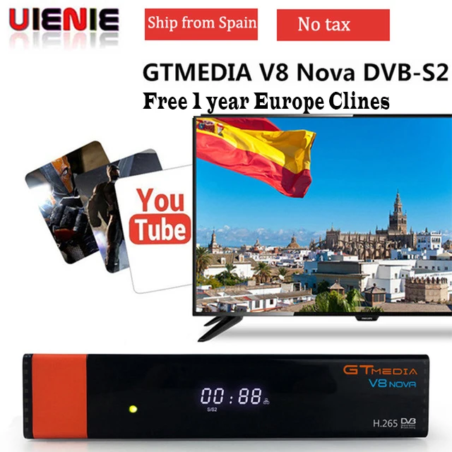 

GTMEDIA V8 NOVA Satellite TV Receiver DVB-S2 freesat V8 Super built-in WIFI H.265 Support Free Europe cline Optional TV Box