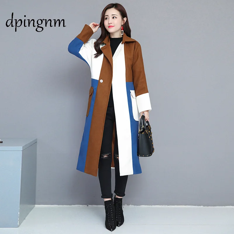 

feminino 2018 UK Women Plus size Autumn Winter Cassic Simple Wool Maxi Long Coat Female Robe Outerwear manteau femme