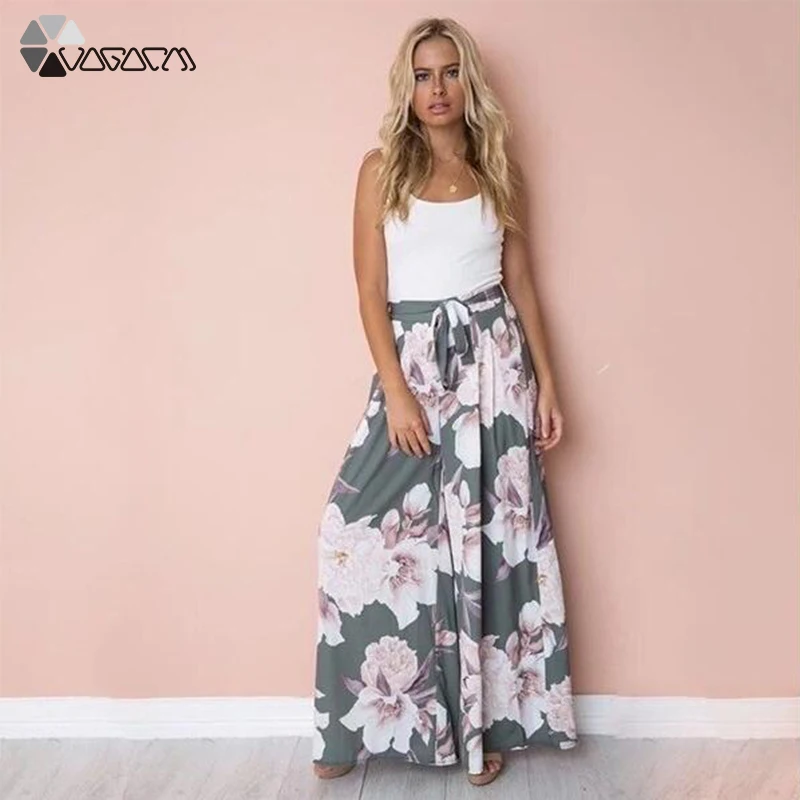 Plus Size Women Casual Summer Flower Print Wide Leg Pants Boho Loose Elastic Waist Chiffon Beach Holiday Long Pants Plus Size Women Casual Summer Flower Print Wide Leg Pants Boho Loose Elastic Waist Chiffon Beach Holiday Long Pants