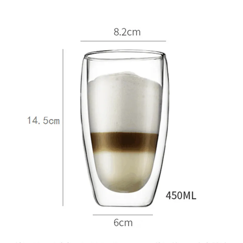 80-650 мл стеклянная кофейная кружка термостойкая двойная стеклянная прозрачная кружка для чая, молока, лимонного сока, чашка для питья с ручкой - Цвет: 450ML