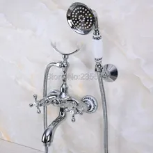 Wall Mount Chrome Clawfoot Bath Tub Filler Faucet Set Handheld Shower lna235 Wall Mount Chrome Clawfoot Bath Tub Filler Faucet Set Handheld Shower lna235