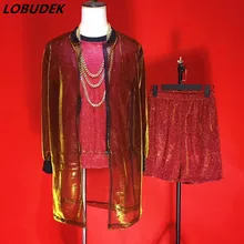 Жилет+ куртка+ брюки) мужские костюмы флэш-порошок 3 шт наборы Tide Мужской Рэп певица костюм для ночного клуба танцор хип хоп джазовая сцена Одежда