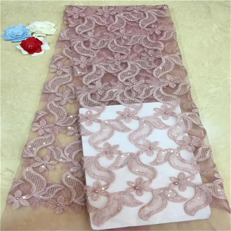 Pink Color High Quality Nigerian Lace Fabrics For Wedding 2019 Bridal African French Fabric Flowers | Дом и сад