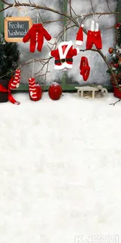 

Digital Printing Red Christmas Clothes Hanging White Snow Photo Series Background Photographicfoto achtergronden vinyl Cloth